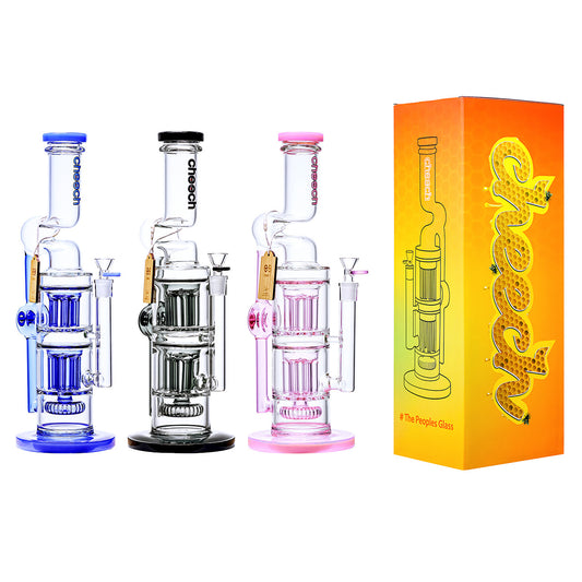 Cheech Glass - Kinked Double Tree Recycler Water Pipe - with 14M Bowl