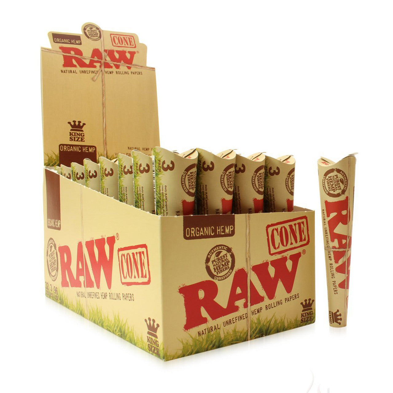 RAW® - Organic Hemp Pre-Rolled Cone King Size (3ct) - Display of 32