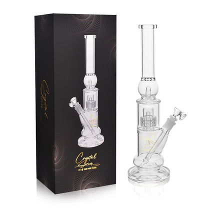 High Point Glass - Crystal Series 16" Ball Ice Catcher Double Matrix Beaker Water Pipe Box Set - with 14M Bowl