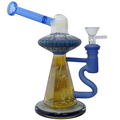 9" UFO Sandblasted Fumed Rig Water Pipe - with 14M Bowl & 4mm Banger