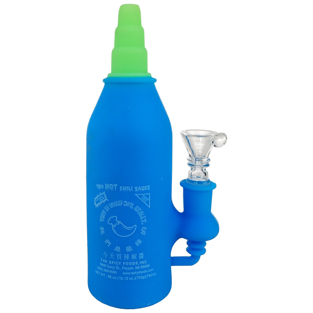 Cyan Silicone Siracha Sauce Water Pipe - with 14M Bowl