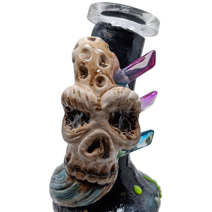 7" Clay Skull Moon Water Pipe - with 14M Banger