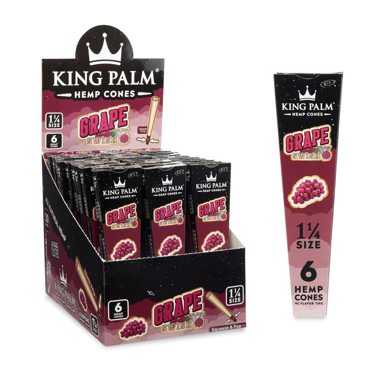 King Palm - 1¼ Pre-Roll Hemp Cones (6pk) - Display of 30