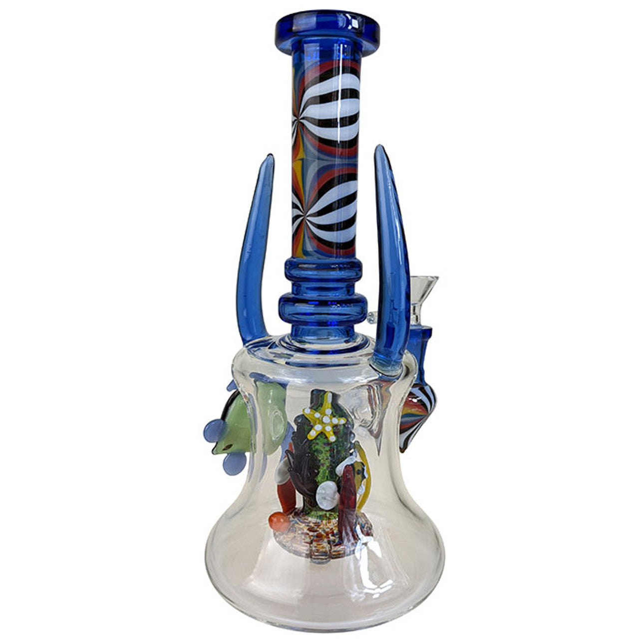 8.5" US Color Under the Sea Perc Dual Horn Banger Hanger Water Pipe - with 14M Bowl