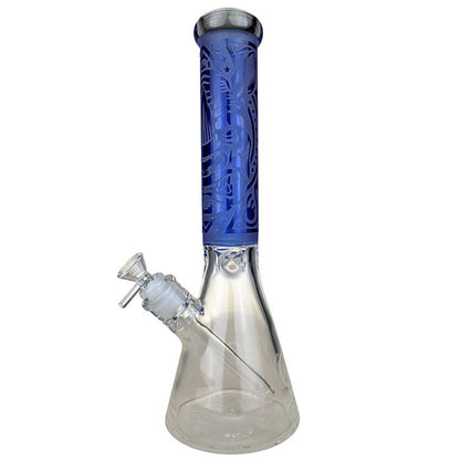 Clover - 14" Etched Rhino Decal Beaker Water Pipe - with 14M Bowl