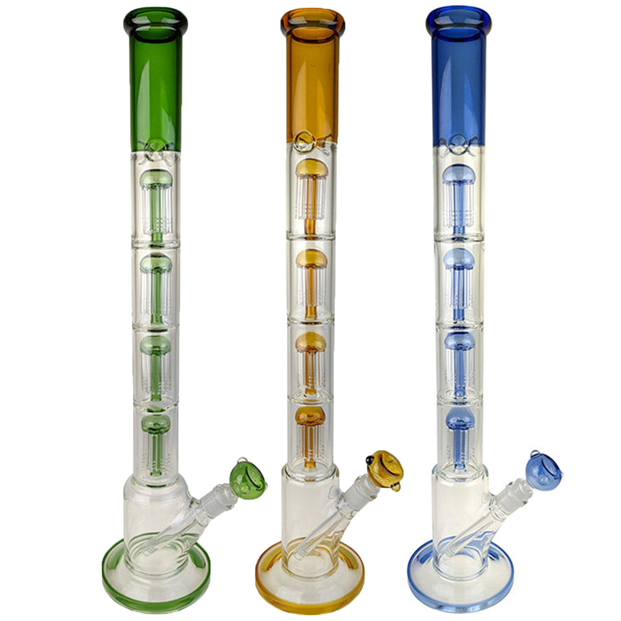 4" The Quad Laser Straight Water Pipe - Assorted Color - with 14M Bowl