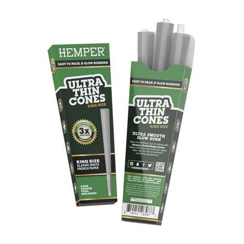 Hemper - King Size Ultra Thin White Paper Cones (3ct) - Display of 24