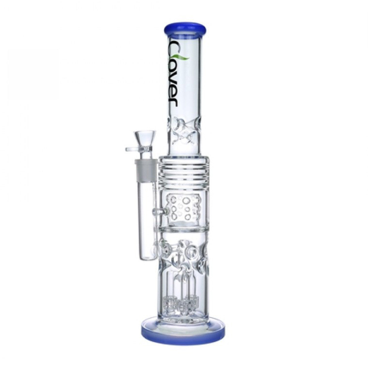 Clover - 18" Multi Perc Ice Pinch Water Pipe - Cobalt Blue - with 18M Bowl