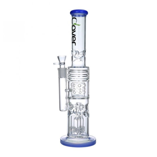 Clover - 18" Multi Perc Ice Pinch Water Pipe - Cobalt Blue - with 18M Bowl