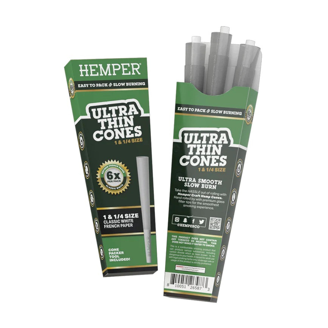 Hemper - Ultra Thin White Paper Cones 1 1/4 (6ct) - Display of 24