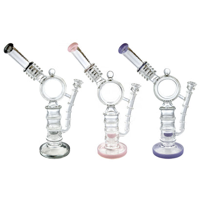 Lookah Glass - 15" Donut Double Honeycomb Tree Perc Water Pipe - with 14M Bowl