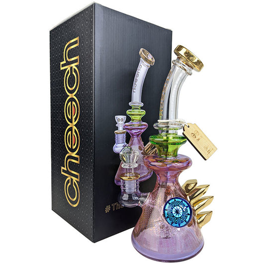 Cheech Glass - 10" Assorted Multi Color Gold Crystal Rig Water Pipe - with 14M Bowl