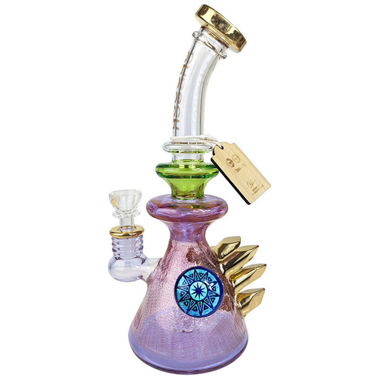 Cheech Glass - 10" Assorted Multi Color Gold Crystal Rig Water Pipe - with 14M Bowl