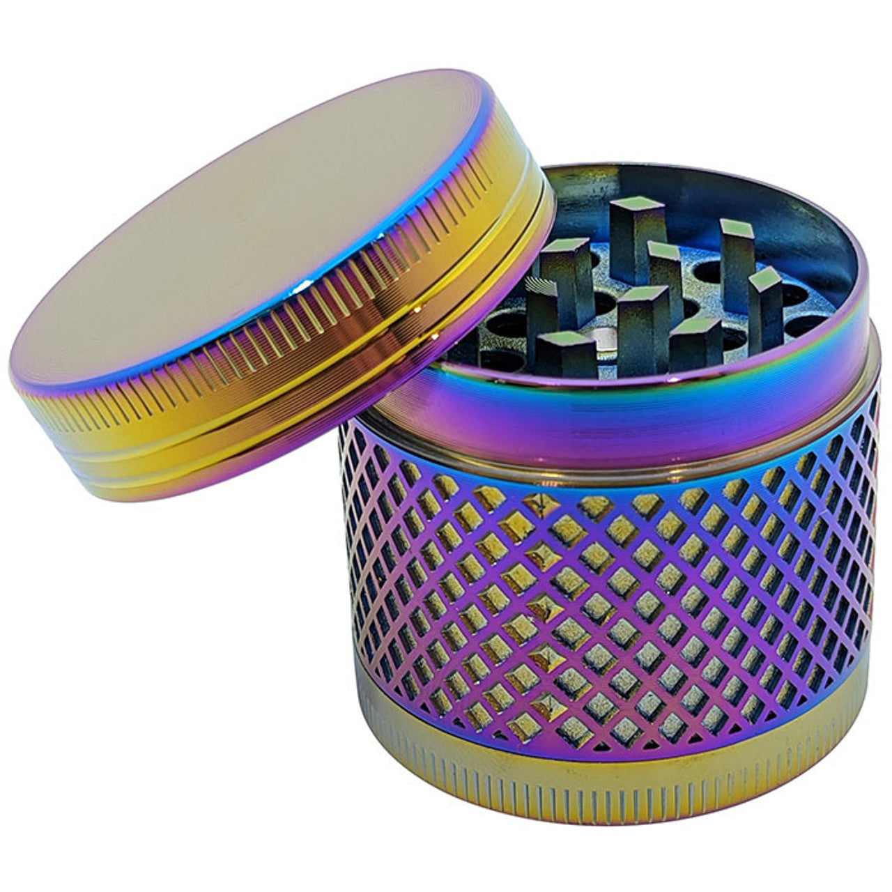 1.6" 4 Part Zinc Alloy Grid Grinder - Rainbow