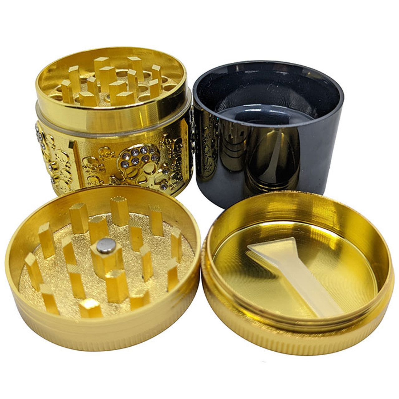 1.6" 4Part Zinc Alloy Skull Trio Grinder - Gold