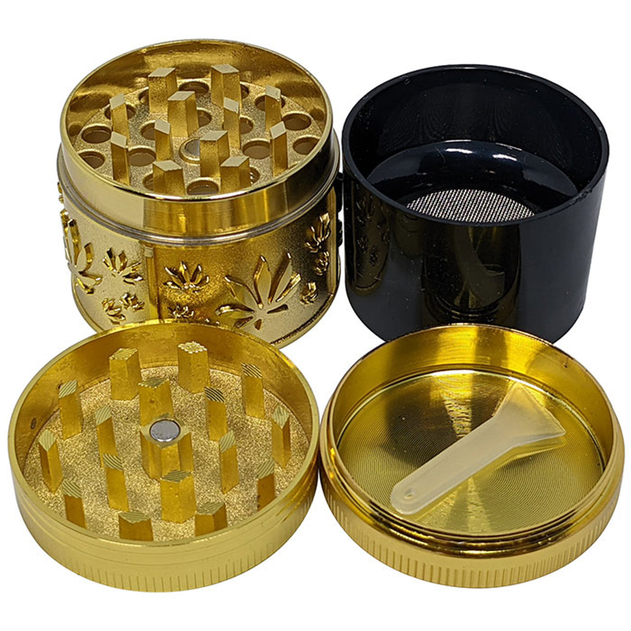 1.6" 4Part Zinc Alloy Leaves Grinder - Gold