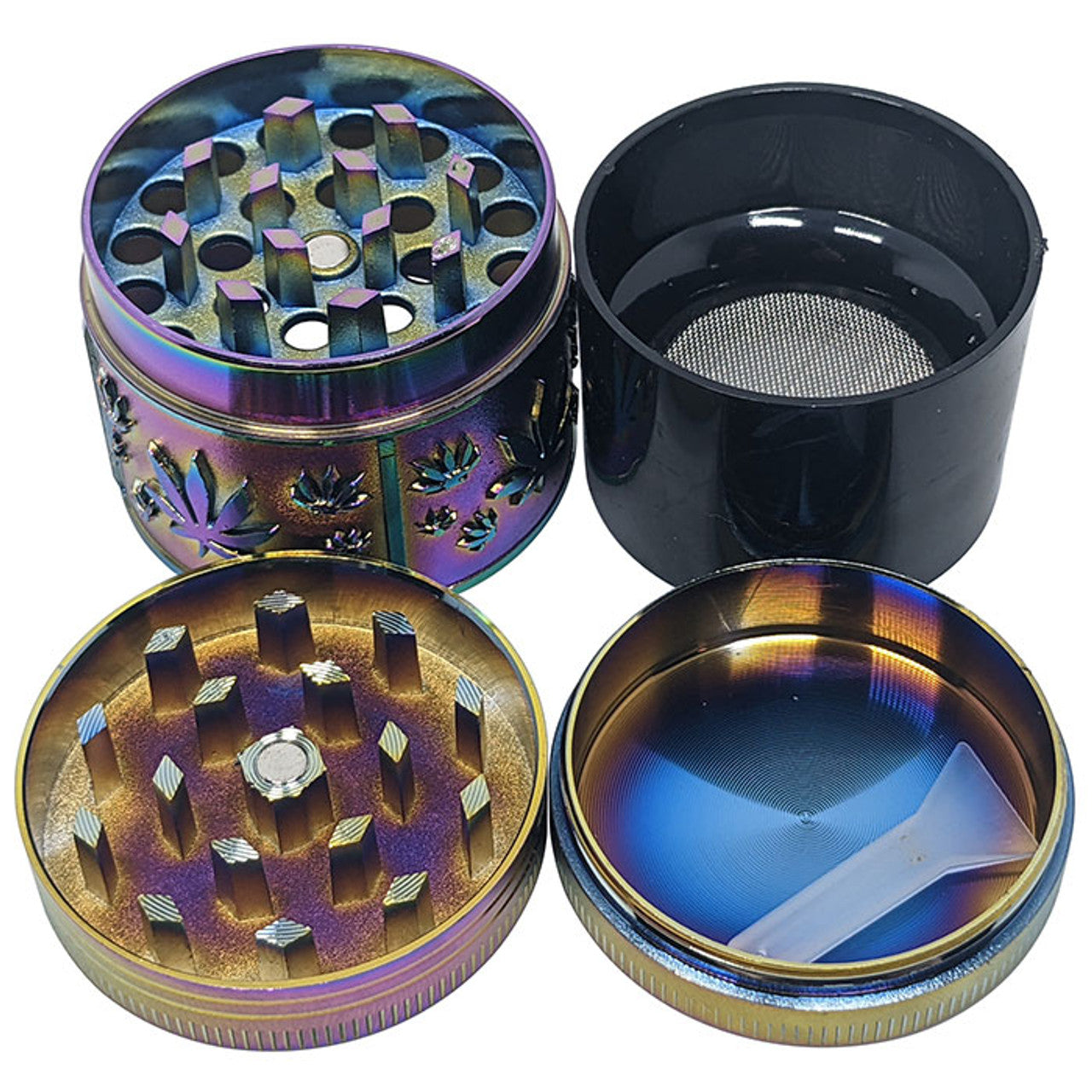 1.6" 4 Part Zinc Alloy Leaves Grinder - Rainbow