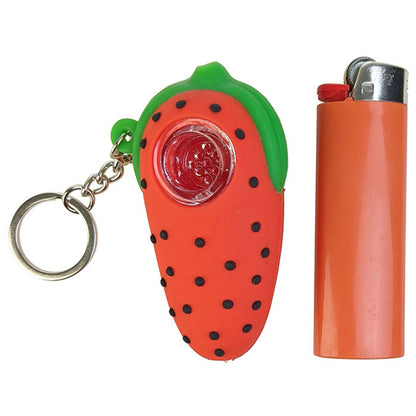 3" Silicone Strawberry Keychain Hand Pipe