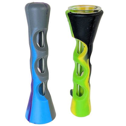 3.4" Silicone Cover Glass Chillum Hand Pipe - 2 PACK