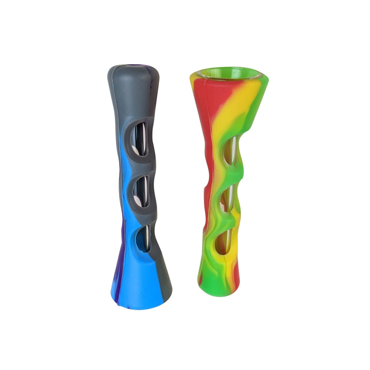 3.4" Silicone Cover Glass Chillum Hand Pipe - 2 PACK