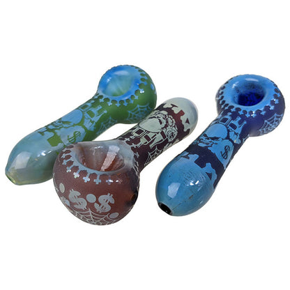 4" Silver Fumed Sand Blasted Etched Spoon Hand Pipe