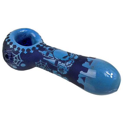 4" Silver Fumed Sand Blasted Etched Spoon Hand Pipe