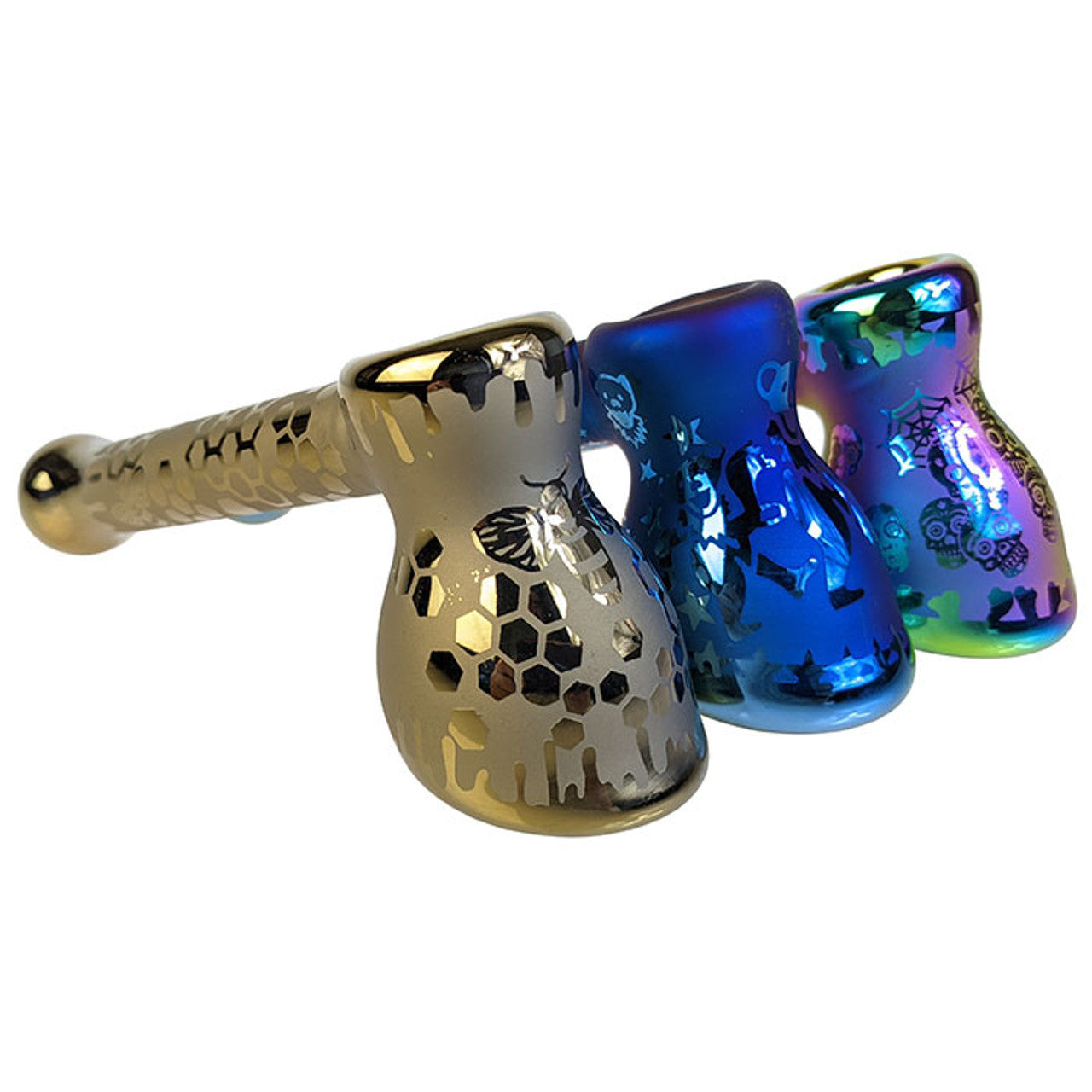 6" Full Electro Plated Etched Bubbler Hand Pipe