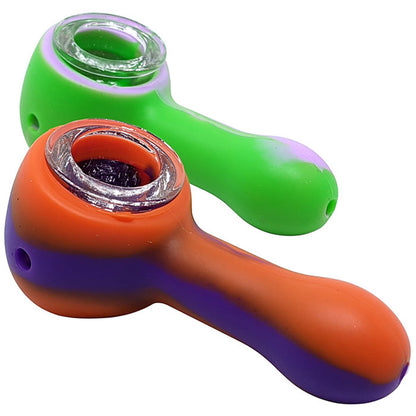 3" Silicone Mixed Color Glass Bowl Spoon Hand Pipe