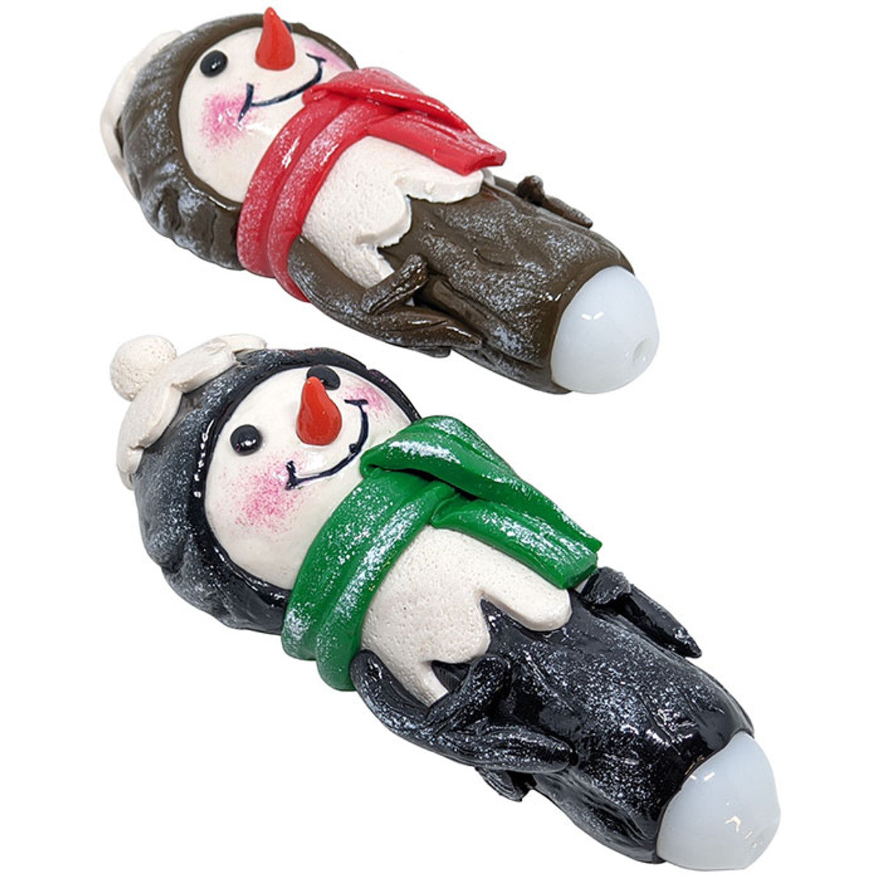 6" Clay Xmas Snowman Hand Pipe - Design 02