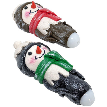 6" Clay Xmas Snowman Hand Pipe - Design 02