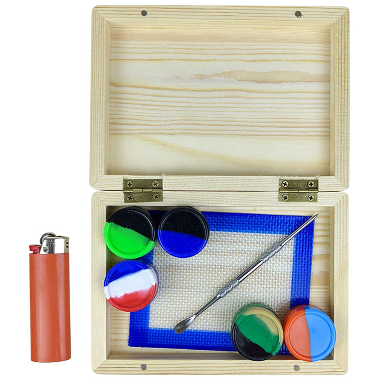 6.25" x 4.5" Wooden Box Silicone Dab Set - SINGLE