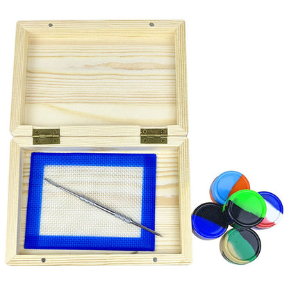 6.25" x 4.5" Wooden Box Silicone Dab Set - SINGLE