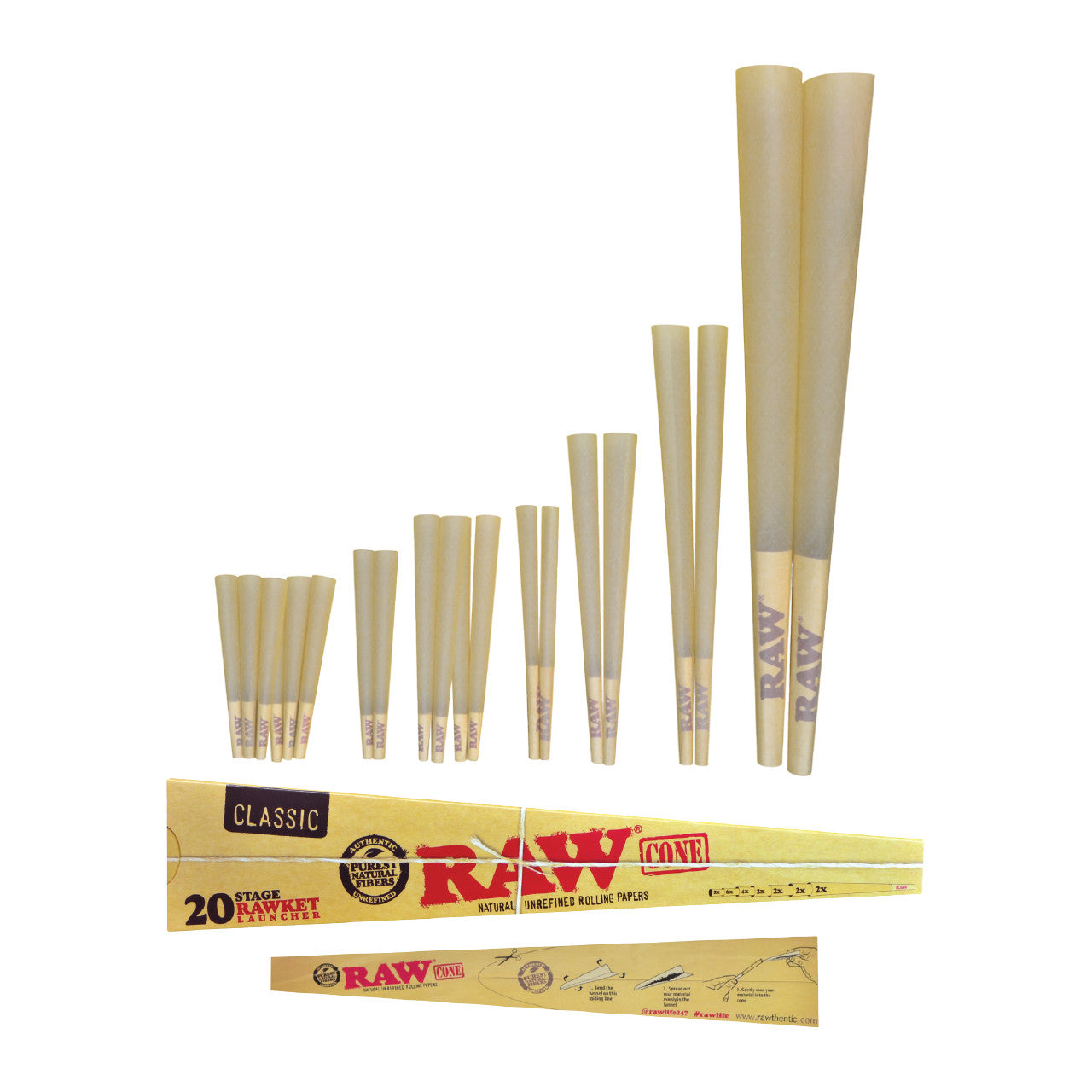 RAW® - Classic Pre-Roll Cone - 20 Stage Rawket Launcher - Display of 8