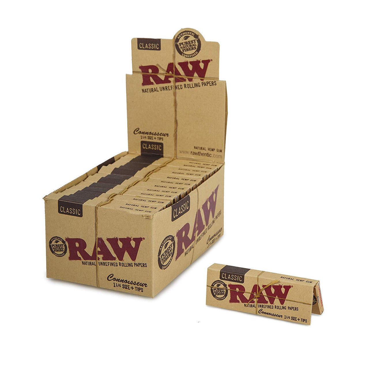 RAW® - Classic Connoisseur Rolling Papers 1¼ with Tips (50ct) - Display of 24