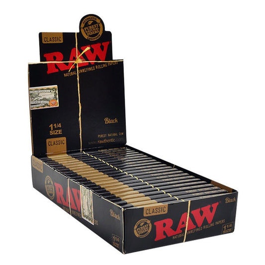 RAW® - Black Natural Unrefined Rolling Papers 1¼ (50ct) - Display of 24