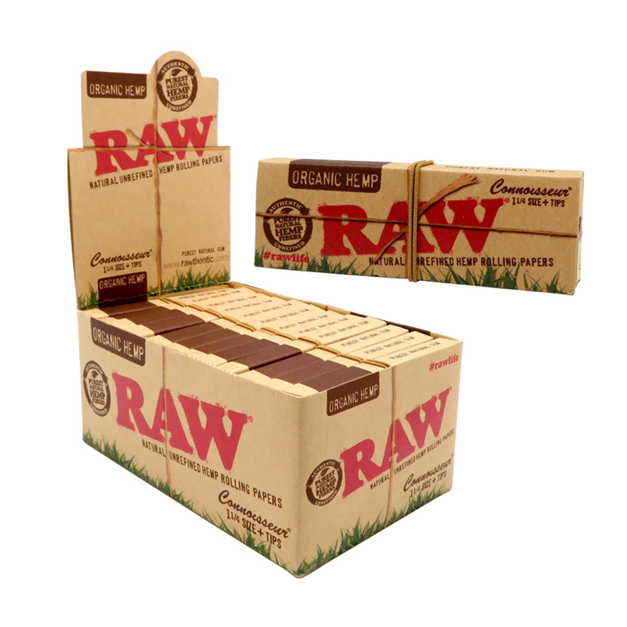 RAW®️ - Organic Connoisseur Rolling Papers 1¼ with Tips - Display of 24