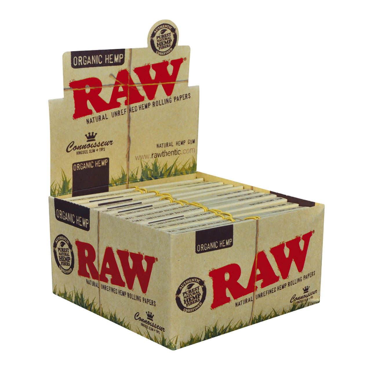 RAW® - Organic Hemp Connoisseur Rolling Papers King Size Slim with Tips (32ct) - Display of 24