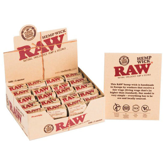 RAW® - Hemp Wick European Edition 3 Meter (10ft) - Display of 40