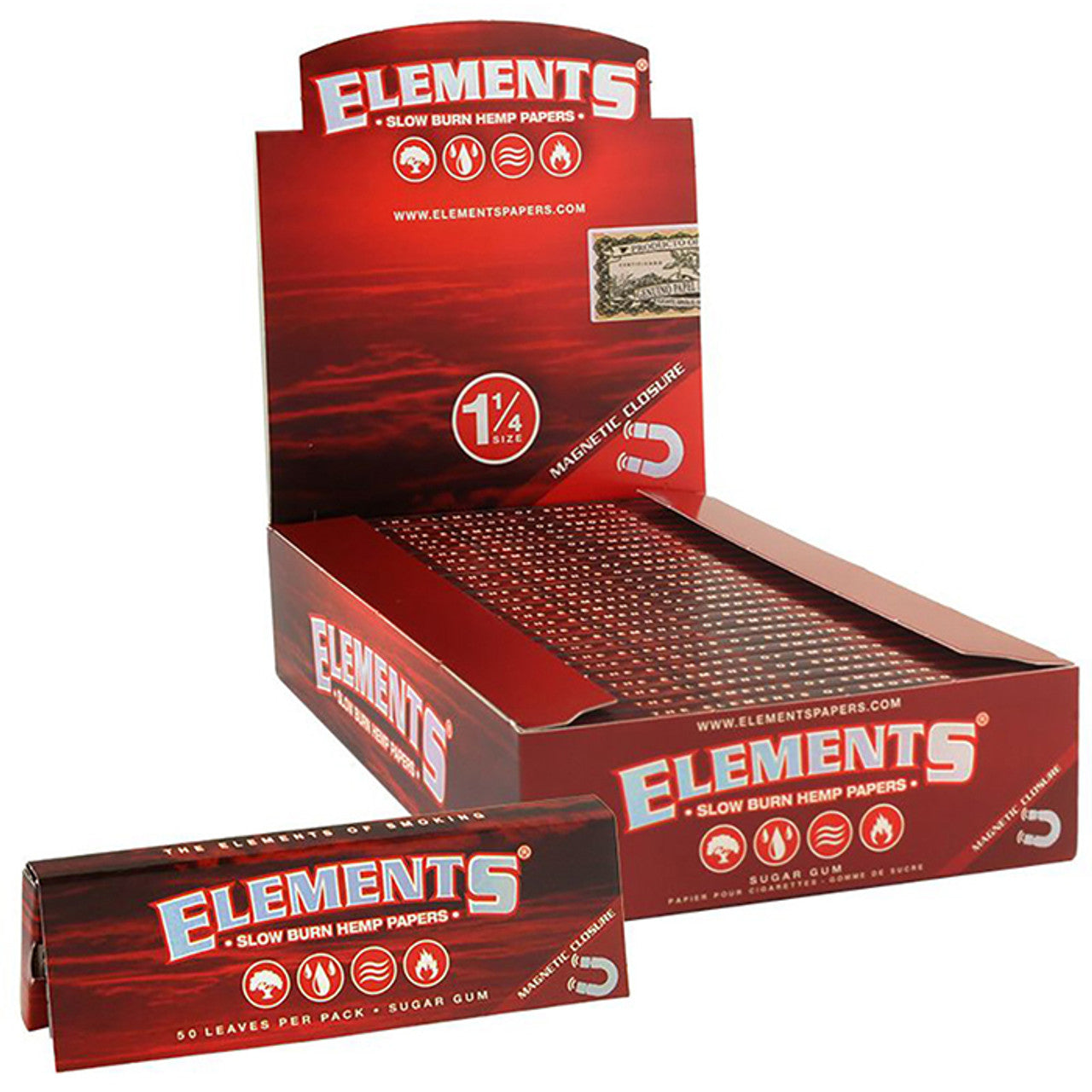 Elements Hemp Paper 1 1/4 Rolling Papers 50ct Magnet Pack - Display of 25