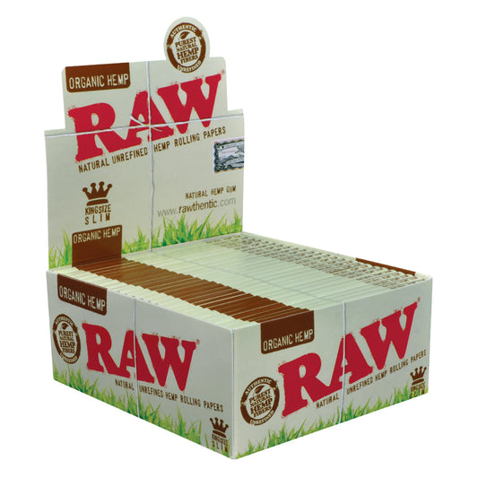 RAW® - Organic Hemp Rolling Papers King Size Slim (32ct) - Display of 50