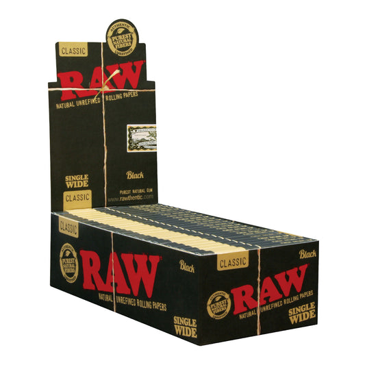 RAW®️ - Black Classic Rolling Papers Single Wide (Double Feed) 100ct - Display of 25