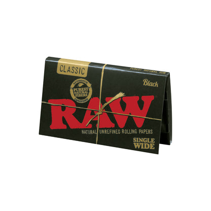 RAW®️ - Black Classic Rolling Papers Single Wide (Double Feed) 100ct - Display of 25