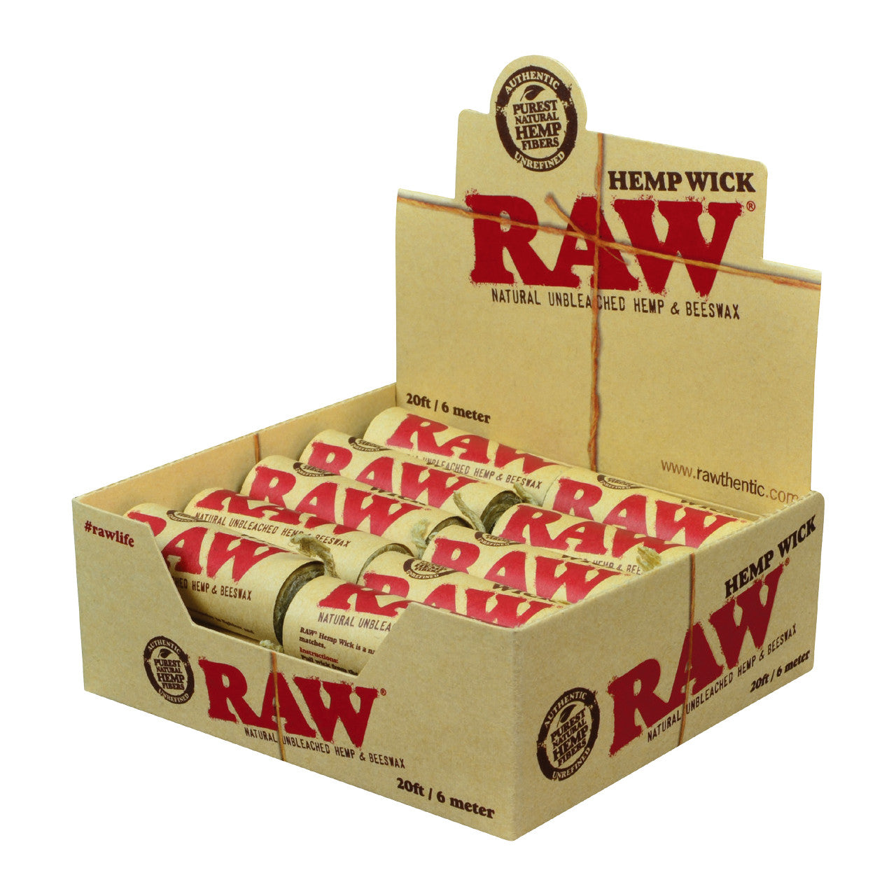 RAW® - Hemp Wick 6 Meter (20ft) Roll European Edition - Display of 20