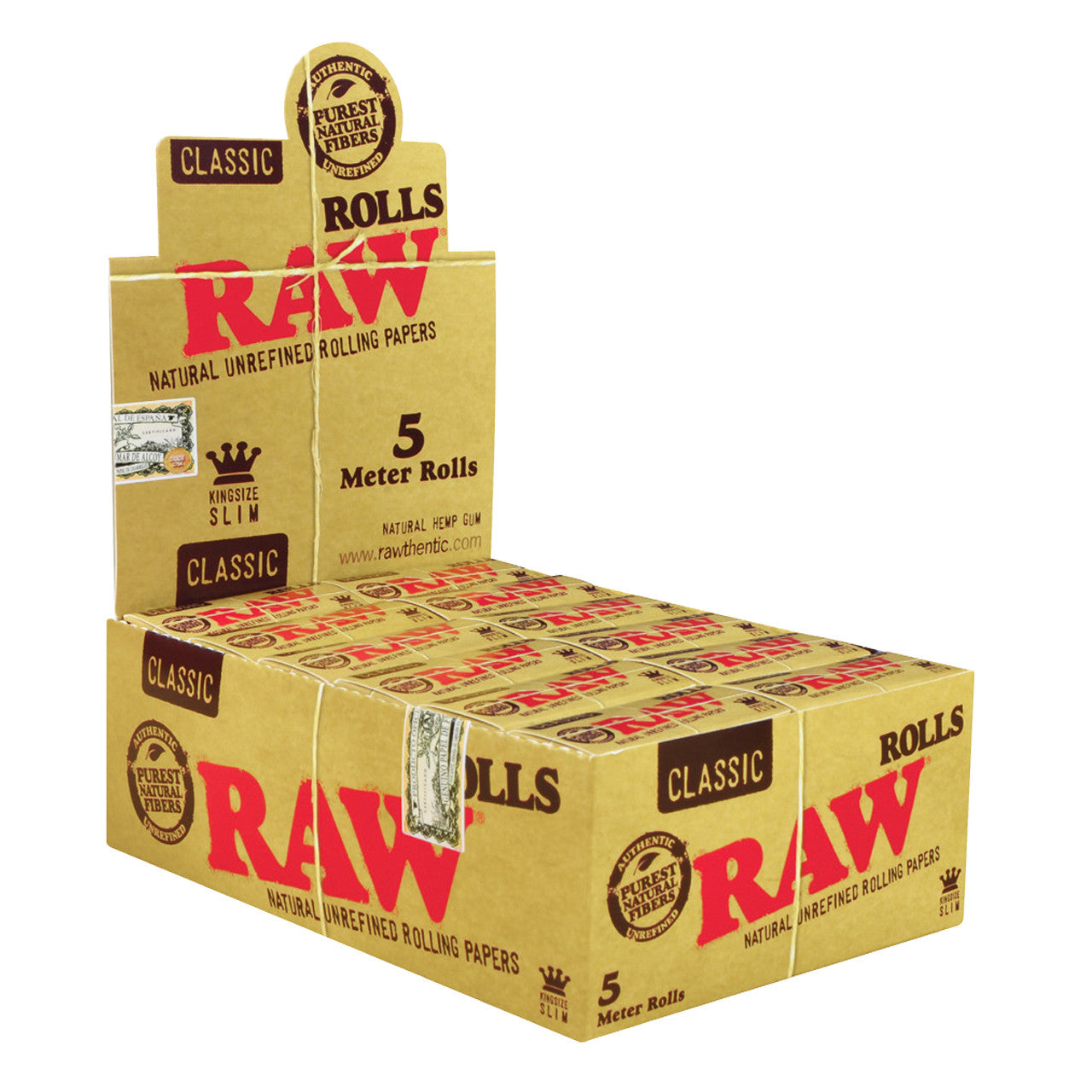 RAW® - Rolls Classic King Size Slim (5m) - Display of 24