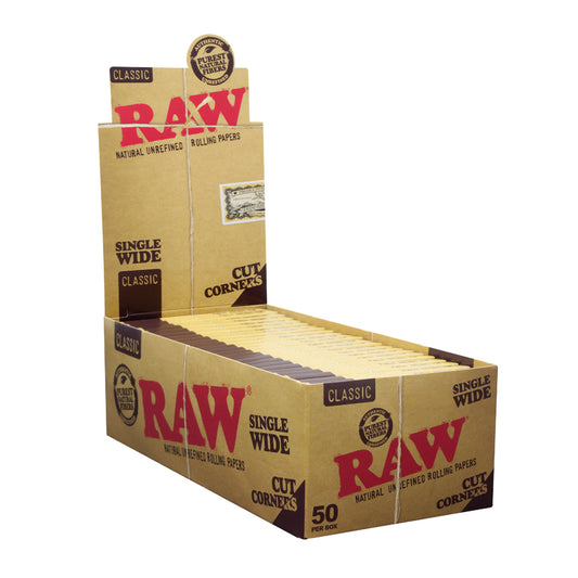 RAW® - Classic Cut Corners Rolling Papers Single Wide (Single Feed) 50ct - Display of 50