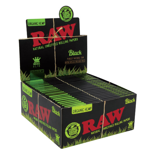 RAW® - Organic Hemp Black Rolling Papers King Size Slim (32ct) - Display of 50