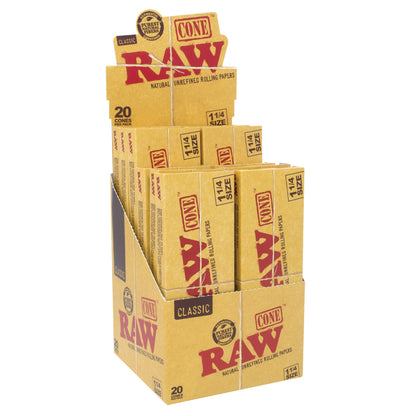 RAW® - Classic Pre-Roll Cone 1¼ with Funnel (20ct) - Display of 12