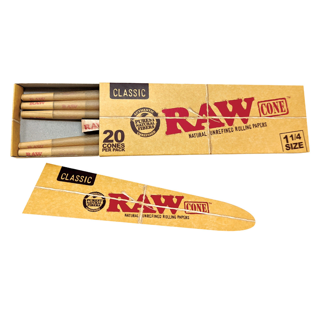 RAW® - Classic Pre-Roll Cone 1¼ with Funnel (20ct) - Display of 12