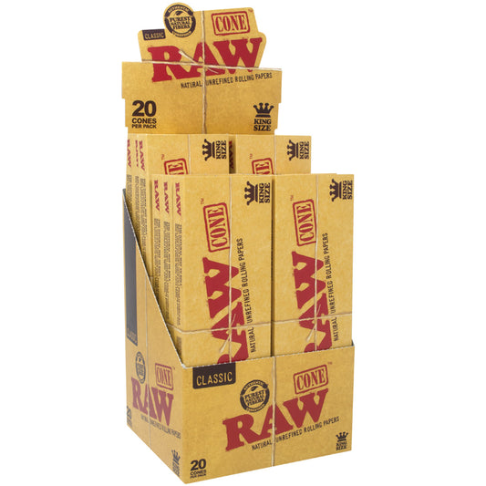 RAW® - Classic Pre-Roll Cone King Size with Funnel (20ct) - Display of 12