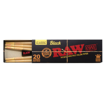 RAW® - Classic Black Pre-Roll Cone King Size (20ct) - with Funnel - Display of 12